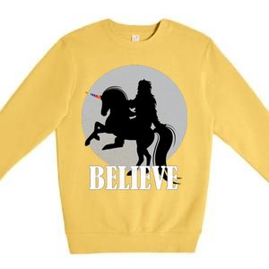 Bigfoot Riding Unicorn Believe Premium Crewneck Sweatshirt