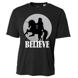 Bigfoot Riding Unicorn Believe Cooling Performance Crew T-Shirt