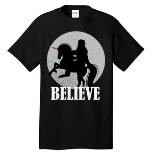 Bigfoot Riding Unicorn Believe Tall T-Shirt