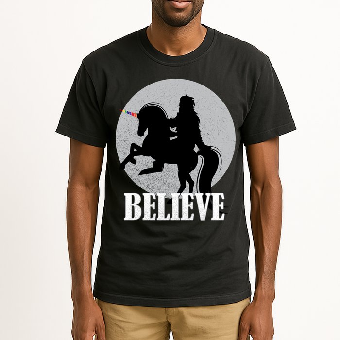 Bigfoot Riding Unicorn Believe Tall T-Shirt
