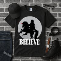 Bigfoot Riding Unicorn Believe Tall T-Shirt