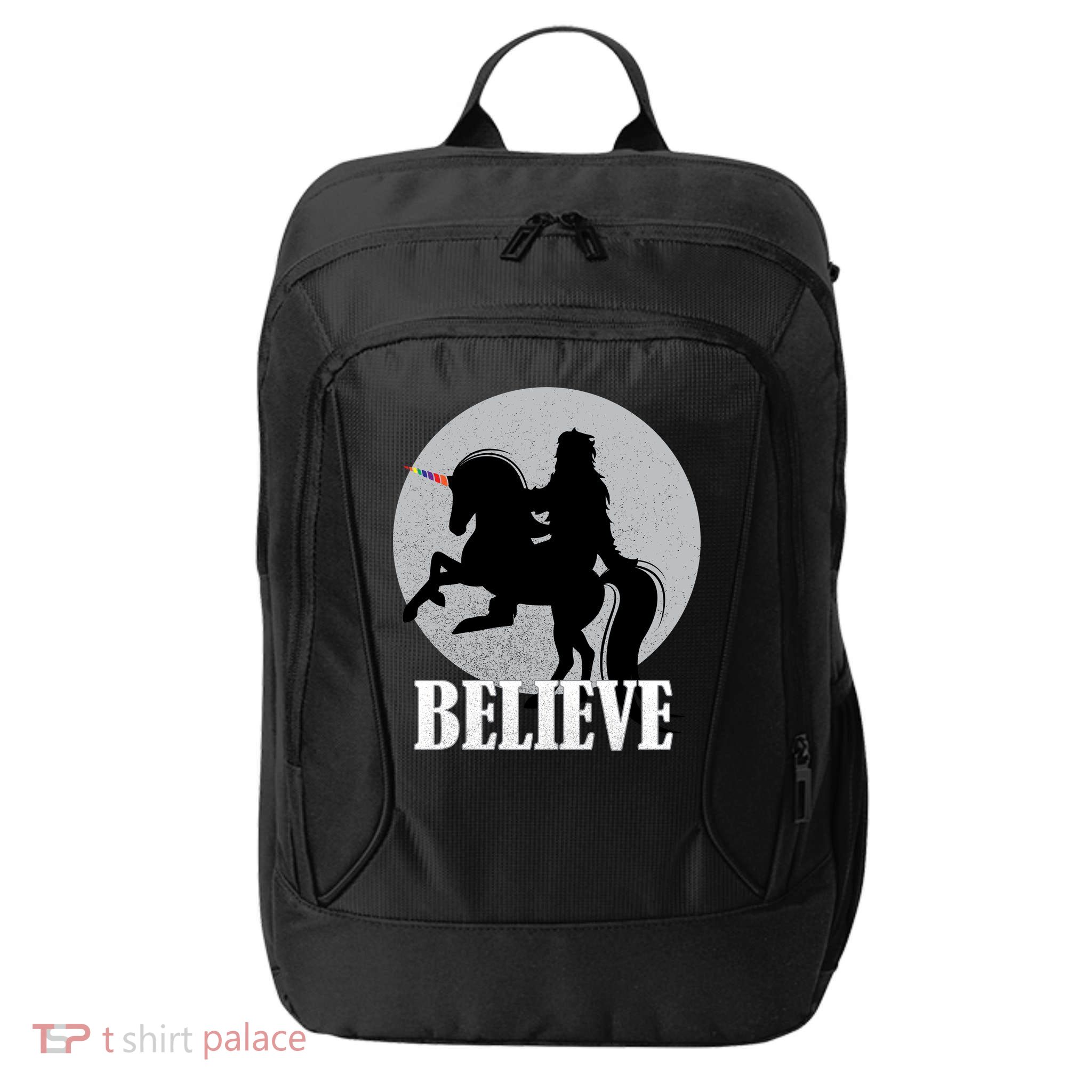 Bigfoot Riding Unicorn Believe City Backpack