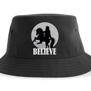 Bigfoot Riding Unicorn Believe Sustainable Bucket Hat