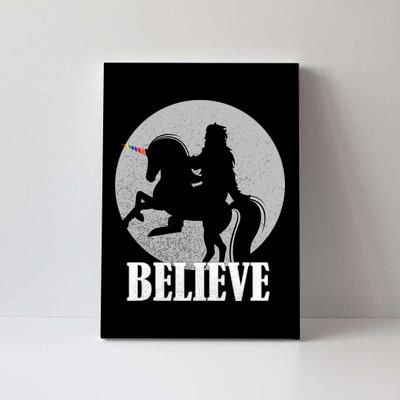 Bigfoot Riding Unicorn Believe Canvas