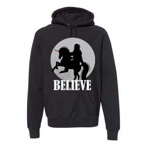 Bigfoot Riding Unicorn Believe Premium Hoodie