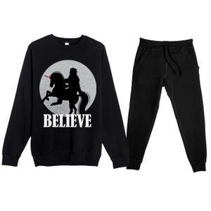 Bigfoot Riding Unicorn Believe Premium Crewneck Sweatsuit Set