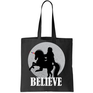 Bigfoot Riding Unicorn Believe Tote Bag