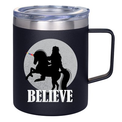 Bigfoot Riding Unicorn Believe 12oz Stainless Steel Coffee Mug