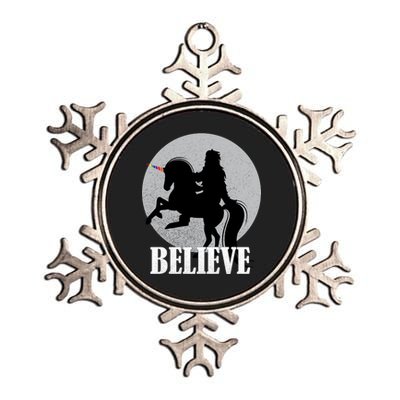 Bigfoot Riding Unicorn Believe Metallic Star Ornament