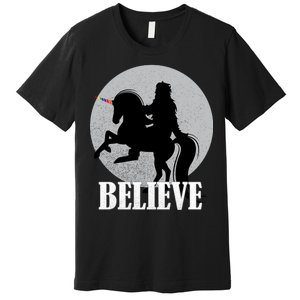 Bigfoot Riding Unicorn Believe Premium T-Shirt