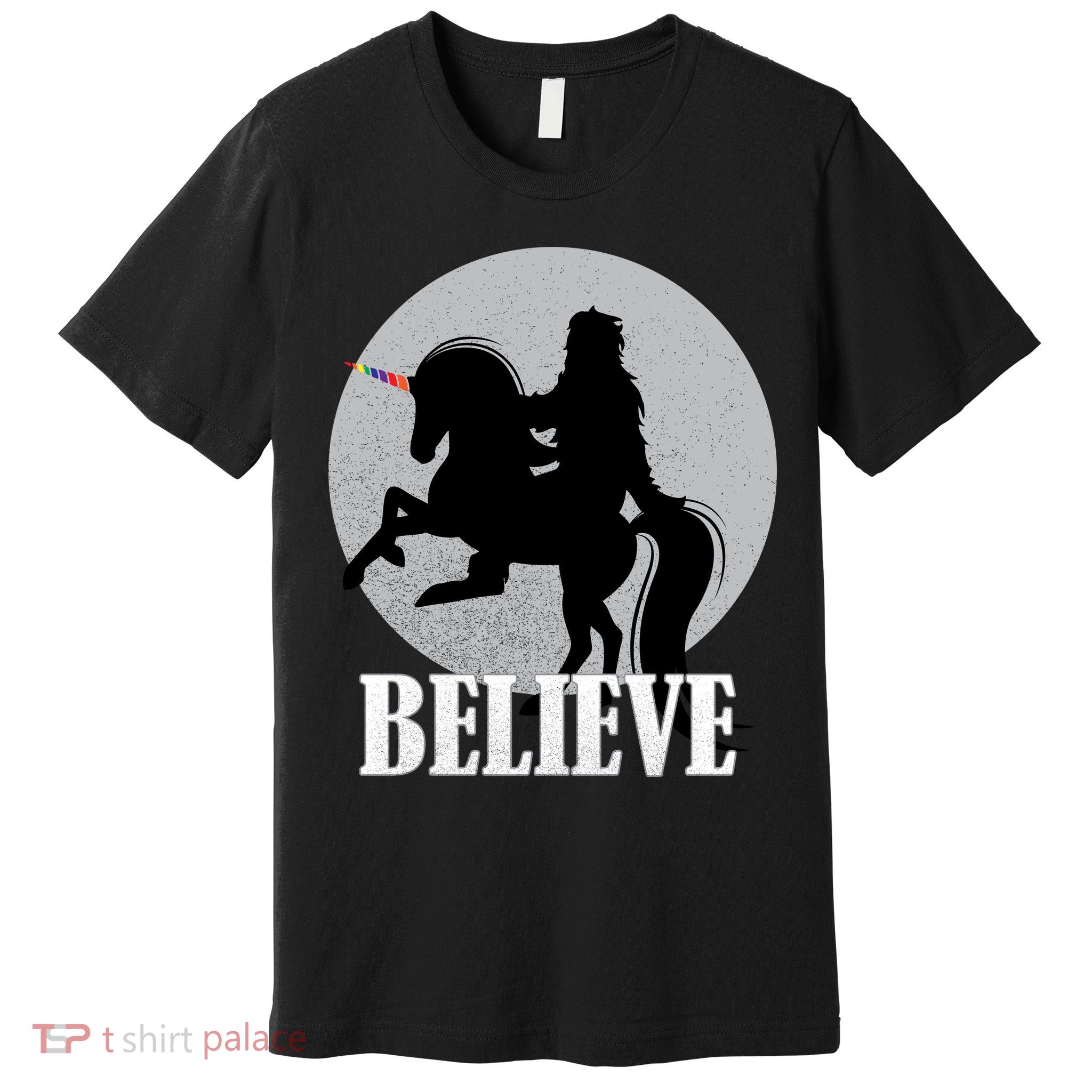 Bigfoot Riding Unicorn Believe Premium T-Shirt