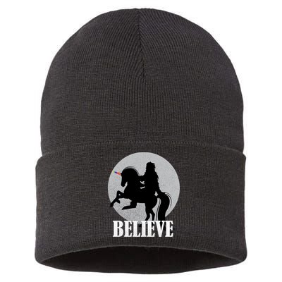 Bigfoot Riding Unicorn Believe Sustainable Knit Beanie