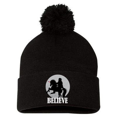 Bigfoot Riding Unicorn Believe Pom Pom 12in Knit Beanie