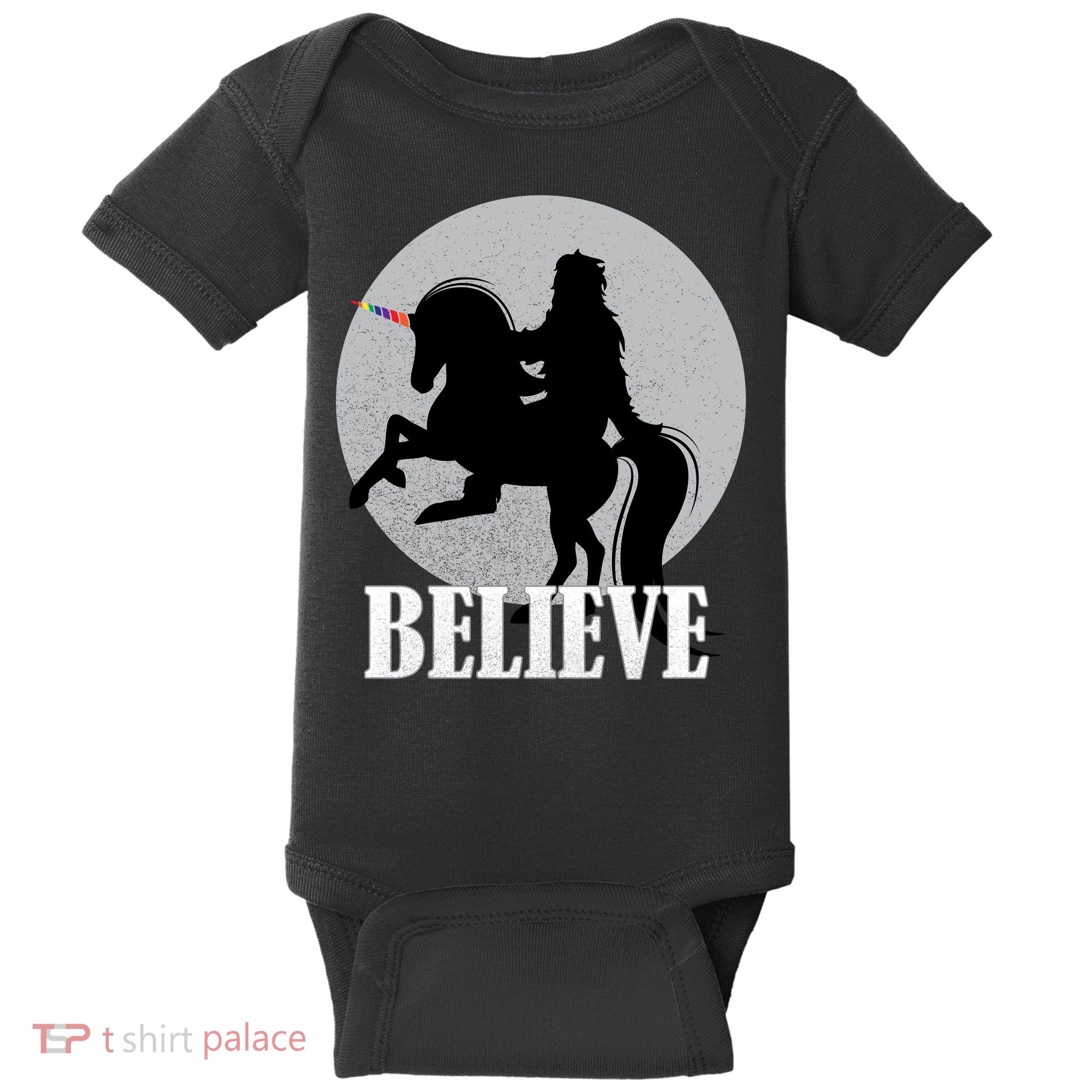 Bigfoot Riding Unicorn Believe Baby Bodysuit