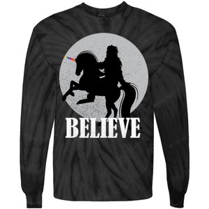 Bigfoot Riding Unicorn Believe Tie-Dye Long Sleeve Shirt