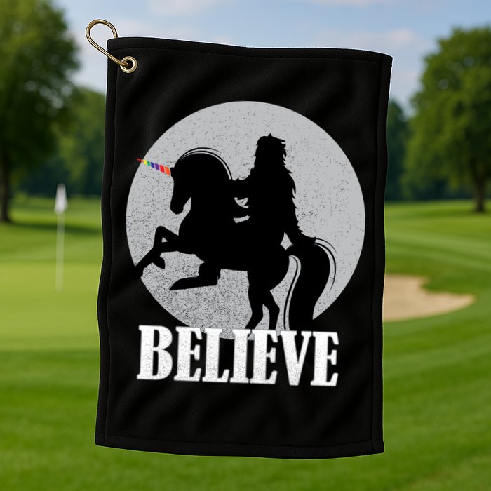 Bigfoot Riding Unicorn Believe Golf Towel