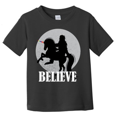 Bigfoot Riding Unicorn Believe Toddler T-Shirt