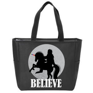 Bigfoot Riding Unicorn Believe Zip Tote Bag