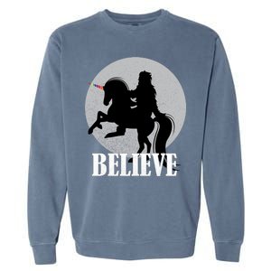 Bigfoot Riding Unicorn Believe Garment-Dyed Sweatshirt