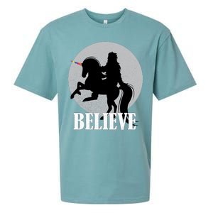 Bigfoot Riding Unicorn Believe Sueded Cloud Jersey T-Shirt