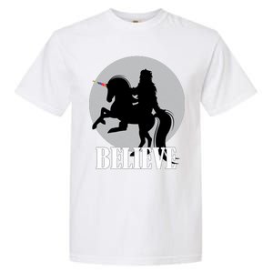 Bigfoot Riding Unicorn Believe Garment-Dyed Heavyweight T-Shirt