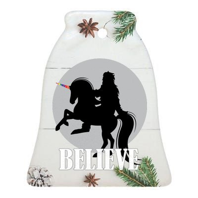 Bigfoot Riding Unicorn Believe Ceramic Bell Ornament