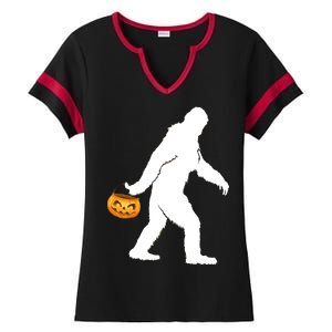 Bigfoot Sasquatch Halloween Pumpkin Ladies Halftime Notch Neck Tee