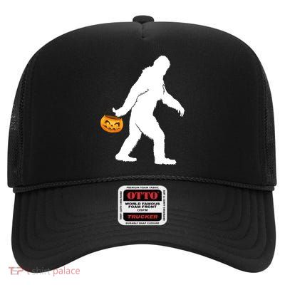 Bigfoot Sasquatch Halloween Pumpkin High Crown Mesh Back Trucker Hat