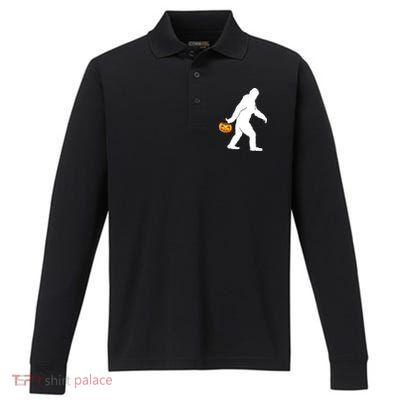 Bigfoot Sasquatch Halloween Pumpkin Performance Long Sleeve Polo