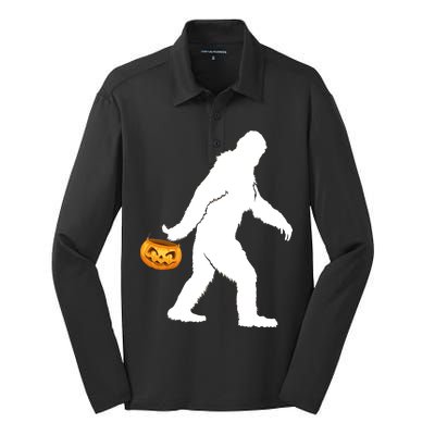 Bigfoot Sasquatch Halloween Pumpkin Silk Touch Performance Long Sleeve Polo