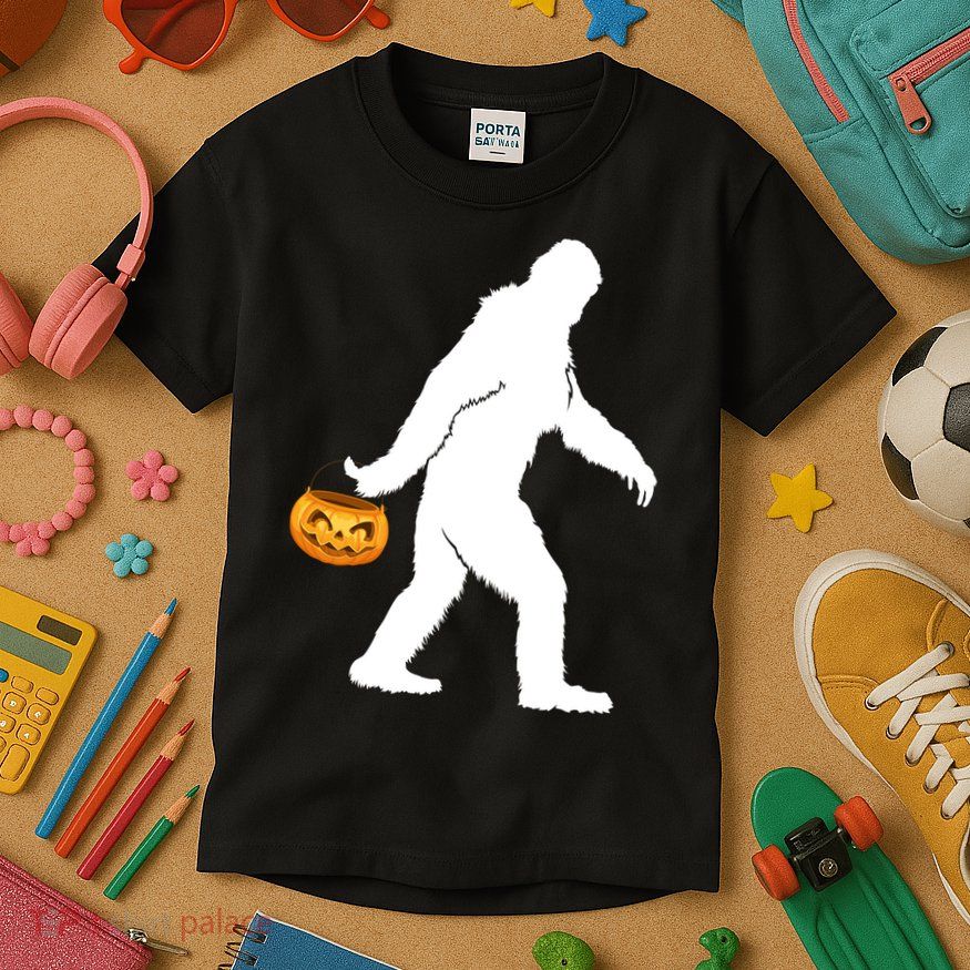 Bigfoot Sasquatch Halloween Pumpkin Kids T-Shirt