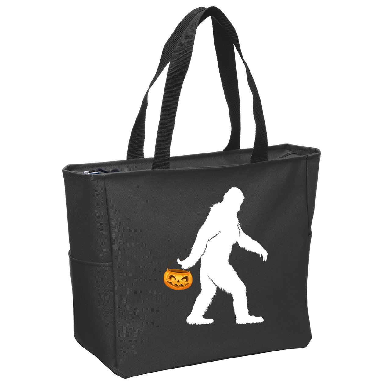 Bigfoot Sasquatch Halloween Pumpkin Zip Tote Bag