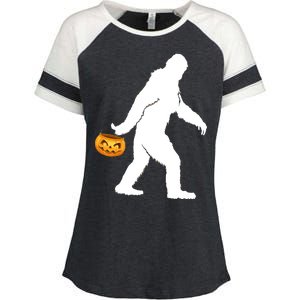 Bigfoot Sasquatch Halloween Pumpkin Enza Ladies Jersey Colorblock Tee