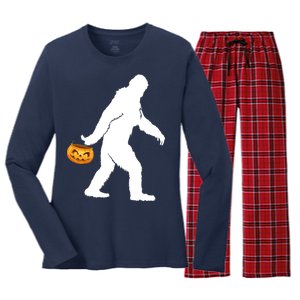 Bigfoot Sasquatch Halloween Pumpkin Women's Long Sleeve Flannel Pajama Set 