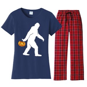 Bigfoot Sasquatch Halloween Pumpkin Women's Flannel Pajama Set