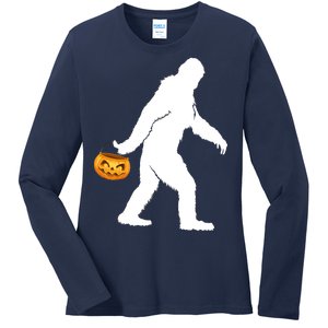 Bigfoot Sasquatch Halloween Pumpkin Ladies Long Sleeve Shirt