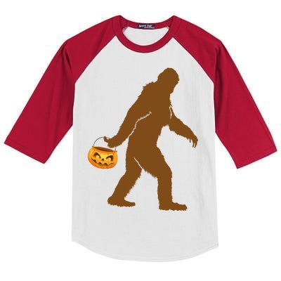 Bigfoot Sasquatch Halloween Pumpkin Kids Colorblock Raglan Jersey