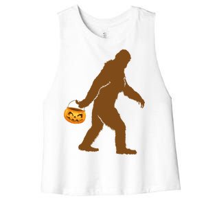 Bigfoot Sasquatch Halloween Pumpkin Women's Racerback Cropped Tank