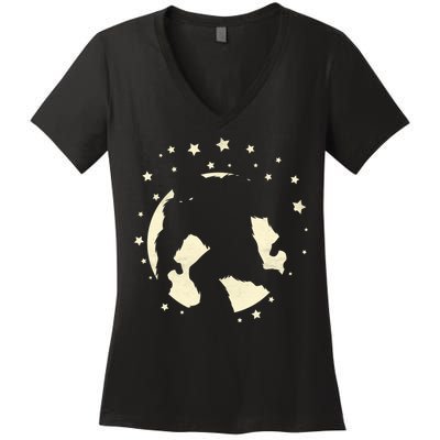 Bigfoot Silhouette Moon Stars Women's V-Neck T-Shirt