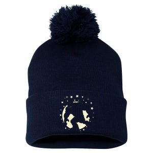 Bigfoot Silhouette Moon Stars Pom Pom 12in Knit Beanie