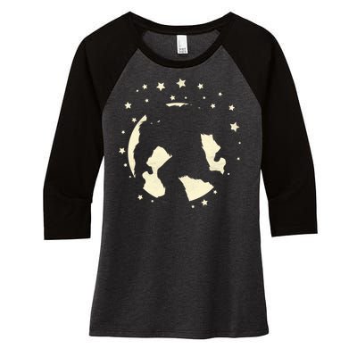 Bigfoot Silhouette Moon Stars Women's Tri-Blend 3/4-Sleeve Raglan Shirt