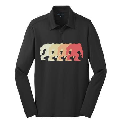 Bigfoot Silhouette Retro Sasquatch Silk Touch Performance Long Sleeve Polo