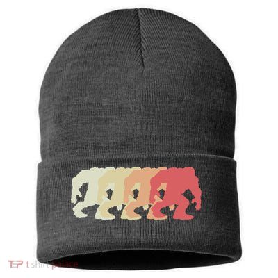 Bigfoot Silhouette Retro Sasquatch Sustainable Knit Beanie