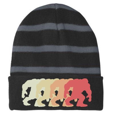 Bigfoot Silhouette Retro Sasquatch Striped Beanie with Solid Band