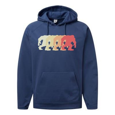 Bigfoot Silhouette Retro Sasquatch Performance Fleece Hoodie