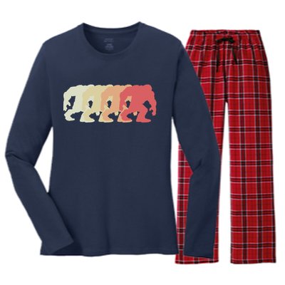 Bigfoot Silhouette Retro Sasquatch Women's Long Sleeve Flannel Pajama Set 