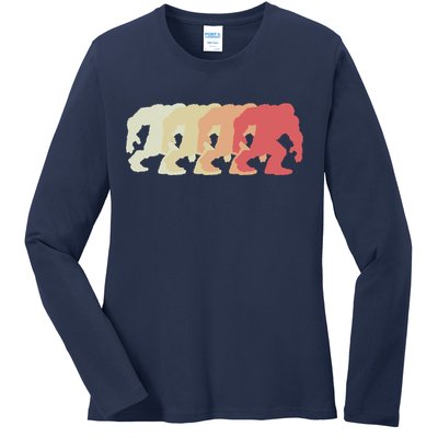 Bigfoot Silhouette Retro Sasquatch Ladies Long Sleeve Shirt