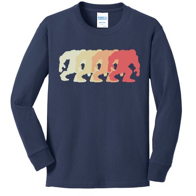 Bigfoot Silhouette Retro Sasquatch Kids Long Sleeve Shirt