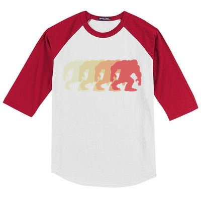 Bigfoot Silhouette Retro Sasquatch Kids Colorblock Raglan Jersey