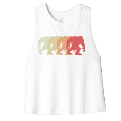 Bigfoot Silhouette Retro Sasquatch Women's Racerback Cropped Tank